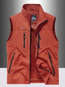 Men's Outdoor Multi-Functional Utility Vest, Spring/Summer Fishing Photography Casual Jacket With Multi-Pocket Design Sports - Red - View 2