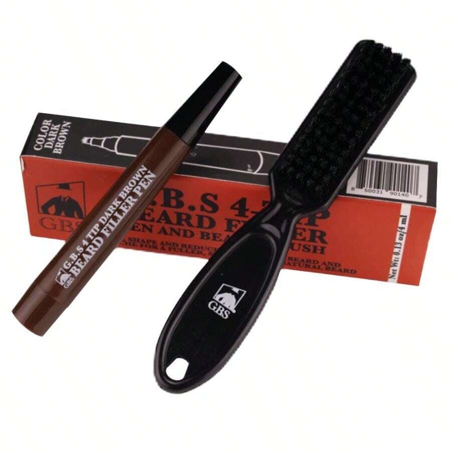 Beard Filler Pencil Men Waterproof Beard Pen And Beard Brush Long Lasting Natural Look, Mustache Repair Shape, Define And Style Hair (Brown - A - View 1