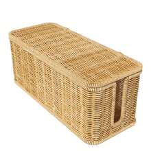 1 Hand-Woven Imitation Rattan Desktop Cable Organizer Box With Lid, Desktop Storage Basket, Power Cord Hider And Data Cable Manager, Suitable For Office Equipment - Multicolor - View 5