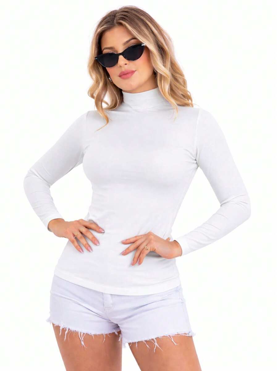 Moderna & Slim Cacharrel Women's Long Sleeve Turtleneck Blouse - Various Colors - 白色的 - 查看 1
