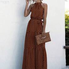 xuehuamaoyi02  Vestido largo con estampado de lunares, volantes en el bajo y cinturón para mujer - Rojo y blanco - Ver 6