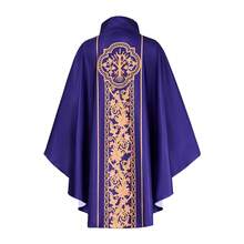 [Purple Vintage Printed Robe]Elegant Purple Satin Robe With Exquisite Gold Print, High Collar Cape Design, Fantasy Character Style, Perfect For Halloween, Religious Themed Events, Cosplay, Vintage Ceremonies, And Stage Performances. - Purple - View 5