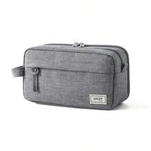 1 pièce Sac de papeterie à main de couleur unie, trousse à crayons en tissu Oxford à double couche, pochette de papeterie portable avec double fermeture éclair, sac à crayons grande capacité pour les élèves du primaire, du collège, du lycée et de l'université, fournitures de rentrée scolaire - Multicolore - Voir 11
