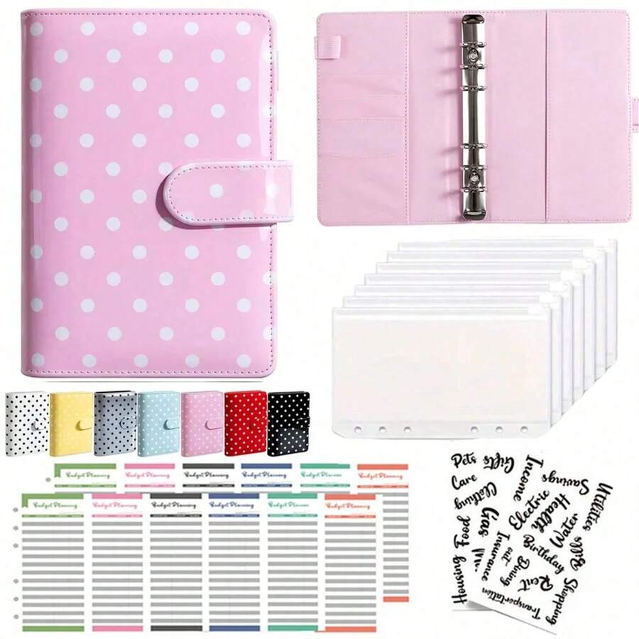 A6 Colorful Polka Dot PU Leather Zipper Cash Envelope Wallet, Multi-Pocket Budget Manager, Cash Storage Challenge System, Expense Tracking And Financial Goal Setting - A6 - View 1