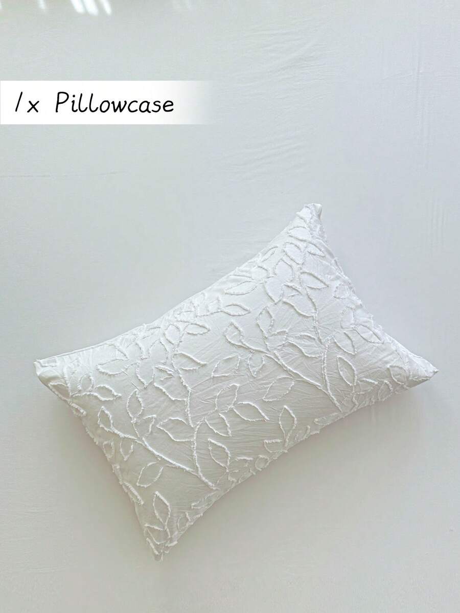 1pc Pastoral Leaf Pattern Cutwork Pillowcase, White Minimalist Textured Polyester Throw Pillow Cover, All-Season Ins Style Home Decor, Soft And Breathable, Machine Washable, No Filling Included - White - View 1