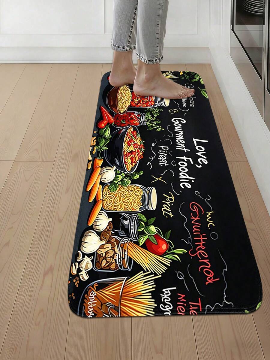 1pc Food Pattern Kitchen Mat, Faux Cashmere Washable Door Mat, Soft Skin-Friendly Decorative Floor Mat, Durable Home Entryway Mat, Small Rug Floor Mat, Kitchen Decor Mat, Suitable For Living Room, Room, Bedroom, Etc. - View 1