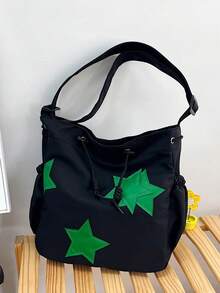 1個黑色夏季新款星星裝飾大容量尼龍托特包女款單肩斜背包 - 黑色 - 查看 5