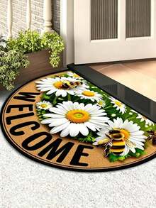 「Welcome」蜜蜂與花卉圖案半圓形門墊，適用於農舍風、陽台、浴室、洗衣房、廚房與庭院裝飾，時尚居家裝飾地墊，多種尺寸可選，裝飾性地板墊，入厝禮物 - B - 查看 8