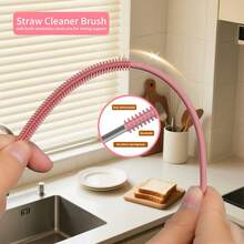 1pc Extra Long Silicone Straw Cleaning Brush Designed For Thin Straws, Easily Reaches Deep Into Cup Lids/Baby Bottle Straws/Cups, Soft And Flexible, Thoroughly Removes Dirt - Multicolor - View 6
