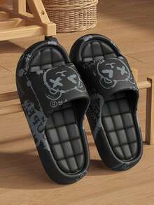 2026 New Men's Fashionable Bear Print EVA Outdoor Slippers, Summer Household Flip Flops Unisex, Plus Size 48-49 - Black - View 5