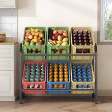 Beverage Crate Rack For 6 Beverage Crates, Metal Beverage Rack, Crate Rack With 2 Levels For Beer, Vegetables, 100 Kg Load Capacity Per Level, For Kitchen, Dining Room, Living Room, Black - 查看 1