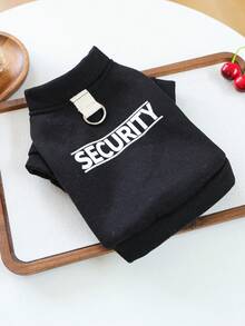 PETCIRCLE 1件寵物服飾狗貓衣服戶外室內穿著小狗幼犬春秋舒適字母印花運動衫系列白色SECURITY+鈕扣開襟素色運動衫-黑色 - 黑色 - 查看 1