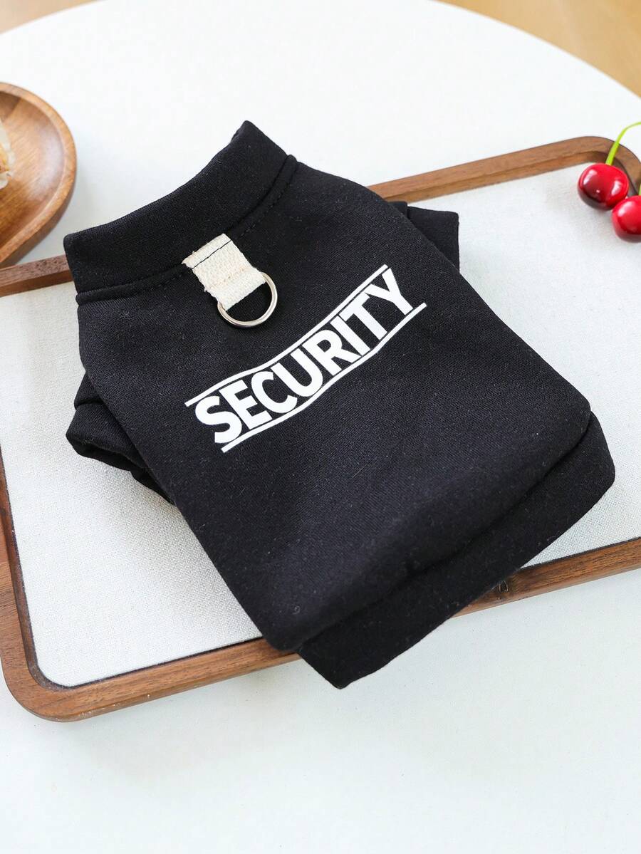 PETCIRCLE 1件寵物服飾狗貓衣服戶外室內穿著小狗幼犬春秋舒適字母印花運動衫系列白色SECURITY+鈕扣開襟素色運動衫-黑色 - 黑色 - 查看 1
