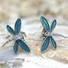 DIYCCPC Fresh Blue Enamel Dragonfly Stud Earrings, Suitable For Women's Daily Commute, Dating, Niche Atmosphere, Literary Style, Compact Earrings - Blue - View 2