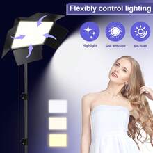 UEGOGO LED 攝影棚聚光燈套裝，含 10 吋方形補光燈與 43.3 吋可調式三腳架，專業照明設備，三色模式、附擋光板，適用攝影工作室、自拍、直播、錄影與戶外活動 - 1.6m Tripod + 10-inch Ring Light - 查看 3