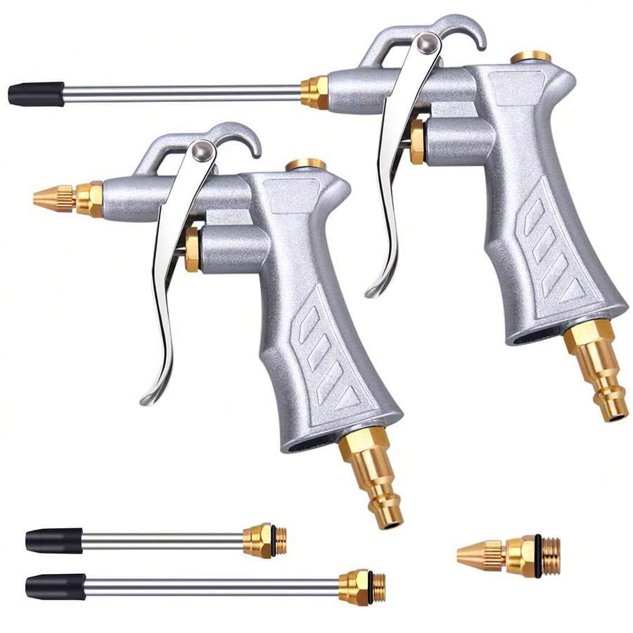 Industrial Air Blow Gun, Equipped With A Brass Adjustable Airflow Nozzle And Two Steel Extension Rods, Pneumatic Air Compressor Accessory Tool, Dust Removal And Air Blowing Gun, Dust Cleaning Air Blowing Gun - Silver - View 1