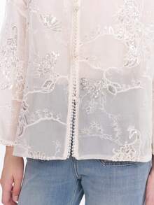 Rich Radi Q's Elegante cárdigan de punto de manga larga estilo chino blanco para mujer con exquisito bordado y cuello alto, ajuste regular - Blanco - Ver 10