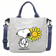 SNOOPY 1個史努比主題帆布斜背包，配有可調節帆布肩帶和黑色金屬扣，實用且具裝飾性，適合日常出遊和短途通勤，可裝手機、錢包和其他小型個人物品，學生季、假期、生日禮物的理想選擇 - 查看 3