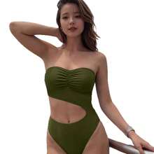 Women's One-Piece Swimsuit, New Summer Fashion, Sexy, Slimming, Hollow-Out, Backless, Green Halter Neck Swimsuit - Olive Green - View 6