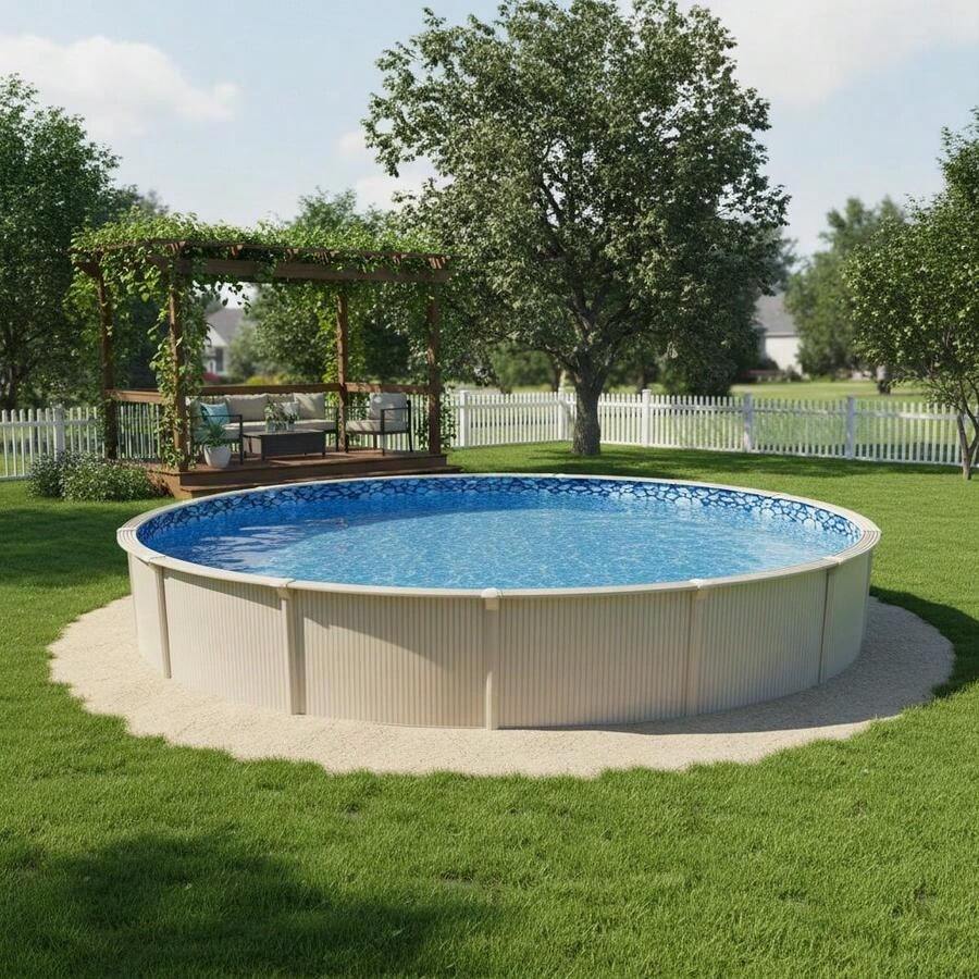 [Free Shipping] Round Swimming Pool Membrane 8-Ft For Backyard Leisure Home Recreation Summer Cooling, Overlap Installation Standard Gauge Vinyl 48-54-Inch Wall Height Manual Connection Solid Pattern Professional Grade Replacement Accessory-XY361213 - 預設10 - 查看 1
