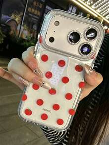 Cute Cartoon Tomato Polka Dot Pattern Shiny Sequin Transparent Phone Case Compatible With IPhone 17 Pro Max 17 Pro 14 Pro Max 15 Pro Max 16 Pro Max 13 12 11 Soft Clear Protective Cover - Clear - View 4