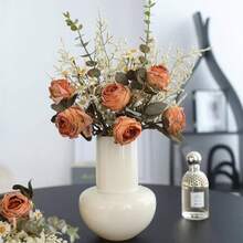 - Juego de ramo de rosas secas naturales de 6 flores, decoracin del hogar de 14 pulgadas, ramo de rosas secas de colores, adecuado para todo tipo de arreglos florales de decoracin de bodas - Color azufaifo - Ver 4