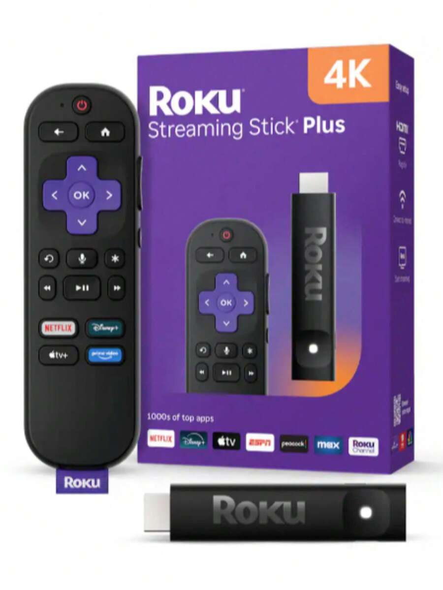 Roku Streaming Stick Plus 4K & HDR Streaming Device For TV With Voice Remote Black - Black - View 1