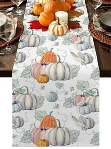 Fall Harvest Watercolor Pumpkins Table Runner Holiday Party Decor Reusable Farmhouse Kitchen Dining Table Runner Thanksgiving Decorations - Multicolor - View 4