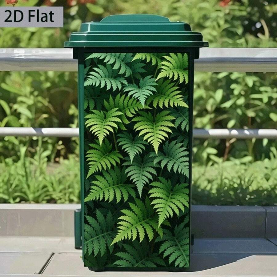 1pc Trash Can Sticker, Emerald Leaf Layered Shadow Theme Design, Wall Sticker Decor Wallpaper Self-Adhesive, Kitchen Trash Can Decoration (Suitable For Trash Cans, Walls, Home Decor) 37*82 Cm - A - View 1