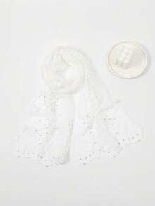 1 pieza Fajín de cintura elegante para mujer con bordado floral de cuentas, ligero con ribete de encaje transparente ondulado, bufanda bordada vintage, chal de lujo estilo bohemio, decoración de cintura elegante para mujer, capa de vacaciones, fiesta de vacaciones, uso diario, también se puede usar como decoración de bolso - Blanco - VE169 - Ver 8
