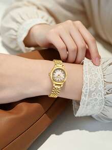 1 pieza Reloj de cuarzo delicado, pequeño, elegante y versátil para mujer, adecuado para uso diario - Dorado - Ver 4