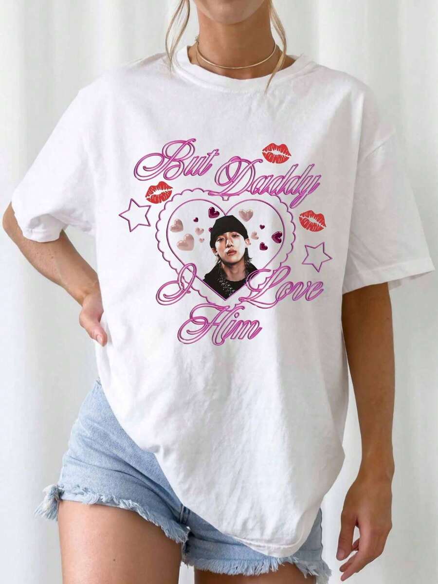 LAR526W088 Modisches grafisches Muster Reine Baumwolle Kurzarm T-Shirt, Rundhals Casual Alltagstop für alle Jahreszeiten - Weiss - Übersicht 1