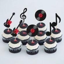 12/24 PCS Music Notes Cupcake Toppers Glitter Guitar Rock Cupcake Picks Vinyl Record Cake Decorations For Retro Rock And Roll Music Theme B*By Shower K*Ds Birthday Party Cake Decorations Supplies - Multicolor - View 10