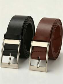 2pcs/Set Cinturón casual de hombre de cuero PU con hebilla de aguja, cinturón de cintura simple y versátil - Multicolor - Ver 5