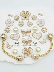 26pcs Set French Elegant Bowknot & Flower Decorative Buttons For DIY Sandals - Gold - View 2