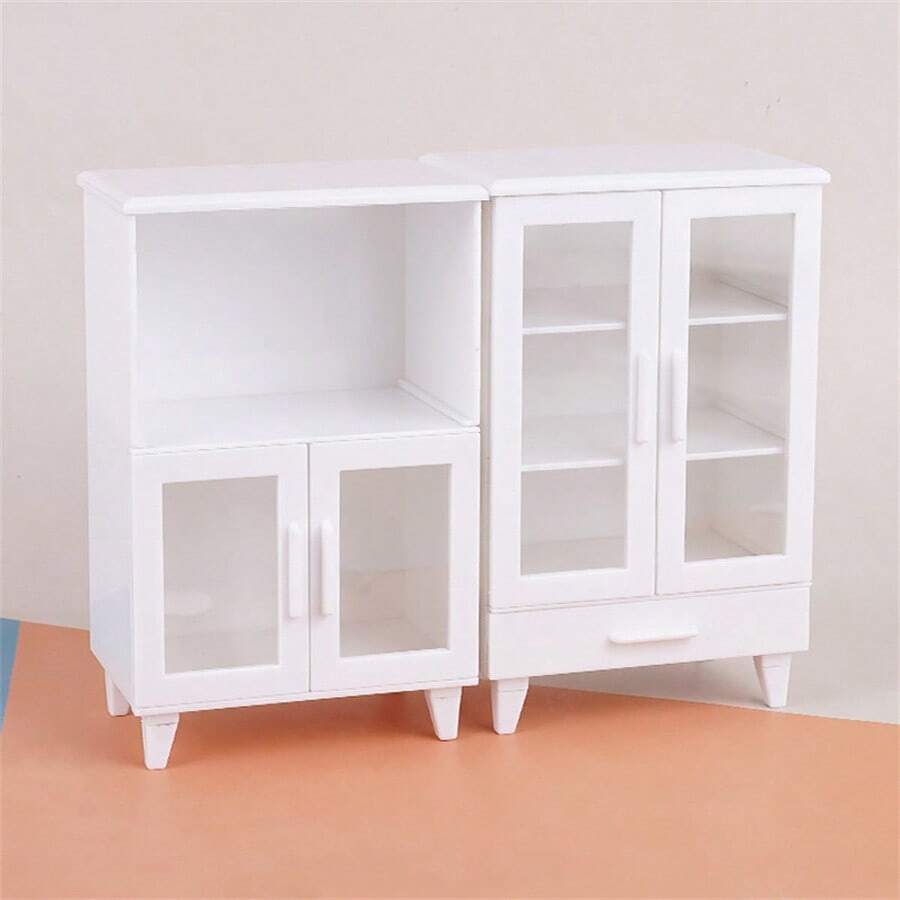 1:12 Dollhouse Miniature Furniture, Furniture Model Scene, Modern White Accessory Cabinet, Cupboard, Miniature 3-Tier Cabinet, 2-Tier Cabinet, Micro Scene Cabinet, Micro Scene Photography Prop Decoration - A - View 1