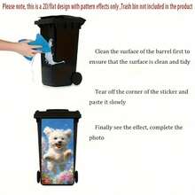 1pc Trash Can Sticker, 14.57*32.28 Inches, White Dog Running Through Flowers Pattern. Self-Adhesive Wallpaper For Decorating Kitchen Trash Cans (Suitable For Trash Cans, Walls And Home Decor) - A - View 5