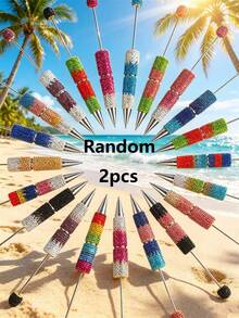 1/20pcs Multicolor Sparkling Rhinestone Ballpoint Pen - DIY Beadable, Twistable, Comfortable Grip Tip - Colorful Gem Craft Kit For Creative Jewelry Making - Multicolor - View 13