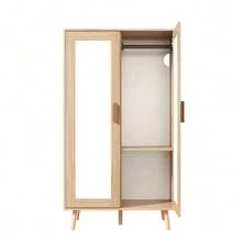 Zweitüriger Kleiderschrank mit Kleiderstange, Schlafzimmerschrank, Kinderschrank, 80 x 46 x 141,5 cm, Naturholz und weiße Oberfläche - Natürliche Farbe - Übersicht 7