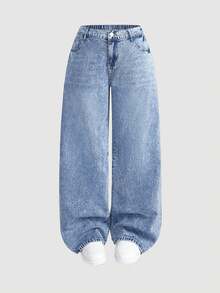 MOD Pantalones vaqueros rectos de talla grande con ajuste relajado, color azul - Azul 2 - Ver 1