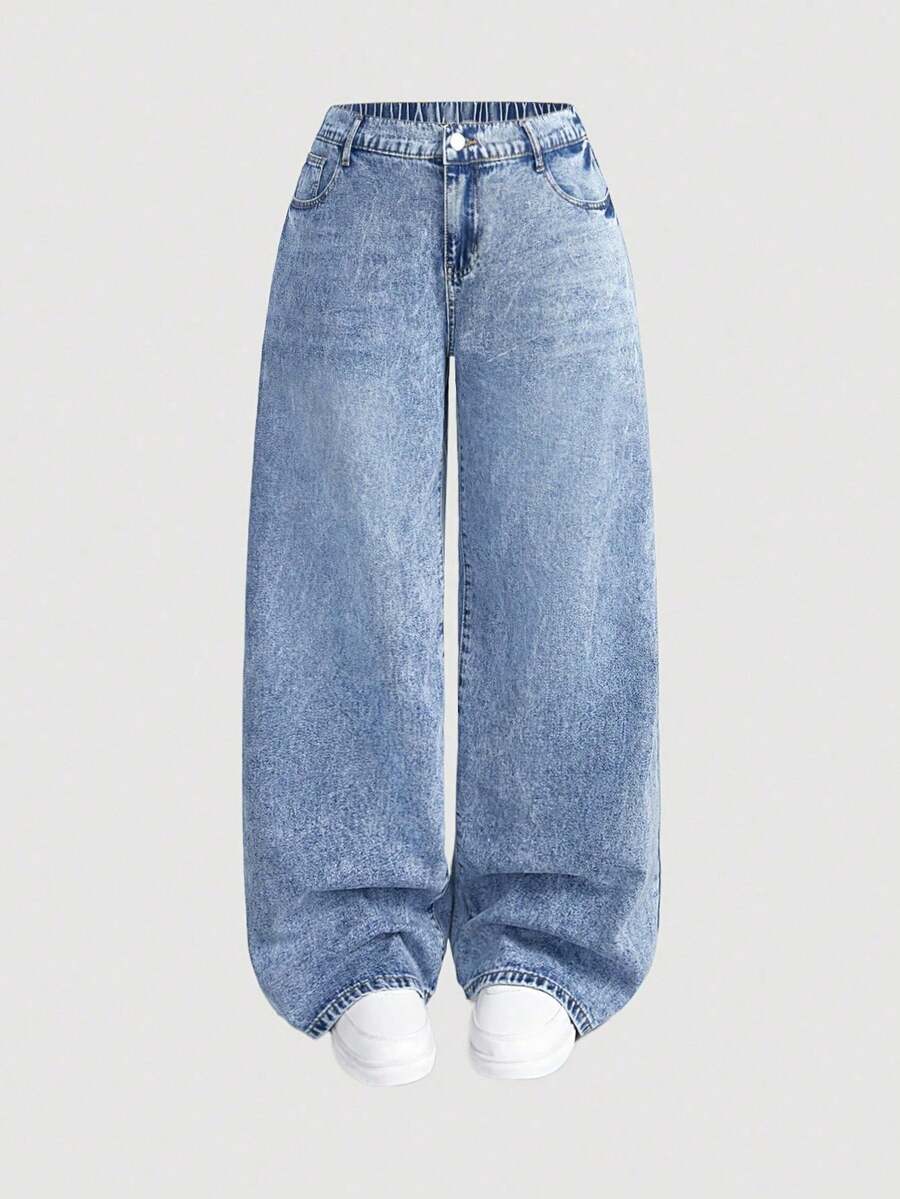 MOD Pantalones vaqueros rectos de talla grande con ajuste relajado, color azul - Azul 2 - Ver 1
