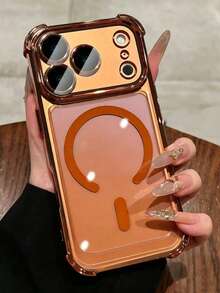 Casing Ponsel Mewah Tahan Guncangan Empat Sudut, Mendukung Pengisian Daya Nirkabel Magnetik, Kompatibel dengan iPhone 17 Pro Max, 17 Pro, 17, 16, 15, 14, 13 Pro Max, Memberikan Perlindungan Penuh pada Bagian Belakang. - Oranye - View 3