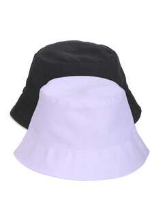 2pcs Spring & Summer Korean Style Letter Embroidered Wide Brim Bucket Hats, Reversible Outdoor Sports Travel Beach Sun Protection Hats For Men & Women - Multicolor - View 13