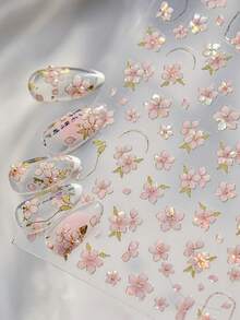 1sheet Elegant Pink Flower Rose Colourful Gentle Petal Peach Blossom Metal Shiny Self Nail Art Sticker Decoration Manicure Decal Nail Stickers - Multicolor - View 1