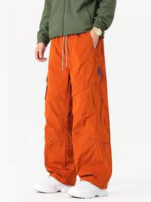 Versatile Men's Loose‑Fit Technical Cargo Pants, Waterproof‑Style Outdoor Bottoms For Hiking, Camping & Streetwear - Orange - View 5