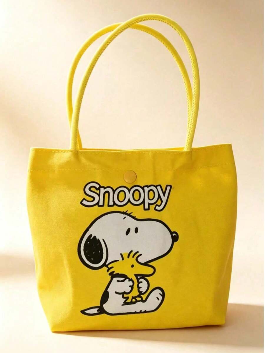1件 Snoopy 印花黃色帆布托特包,大容量,適合旅行、購物和日常使用,生日、情人節、開學和畢業的完美禮物 - 查看 1