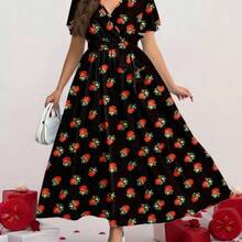 dagjydgfyja  Vestido rojo holgado con estampado floral vintage casual, apropiado para otoño/invierno - Multicolor - Ver 7