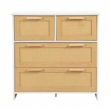 High-Quality Rattan Storage Unit With 4 Drawers And Solid Wood Handles - Suitable For The Bedroom, Living Room, Dining Room, Hallway - Dimensions: W 80 X H 80 X D 38 Cm - 自然色 - 查看 6
