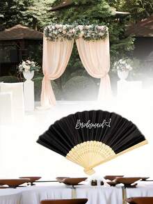 1pc Folding Bamboo Handheld Silk Fan With Elegant Letter Print, Suitable For Wedding Guests, Brides, Parties, Balls, Birthday Parties, Church, Summer Parties, Reception Gift Bag Fillers, Souvenirs, Photo Props, Table Decor, Party Favors, Adult Women, Bridesmaids, Ceremonies, Outdoor Gatherings, Dance Props, Performance Gifts - Multicolor - View 9