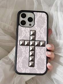 1pc 3D All-Over Print Punk Y2K Cool Rivet Cross Dark Style Phone Case Compatible With IPhone 17 Pro Max 17 Pro Air 16 15 14 13 12 11 Pro Max Plus Soft TPU Protective Cover - Lace Cross - View 2